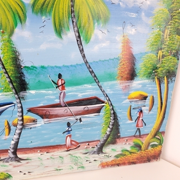BEACH Oil Painting on Canvas from Haiti Island Vibes Carribean Size 24" X 20" - Picture 10 of 12